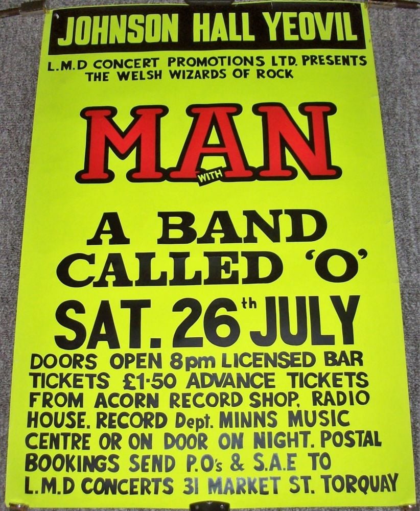 MAN BAND CALLED O RARE CONCERT POSTER SAT 26th JULY 1975 JOHNSON HALL YEOVI