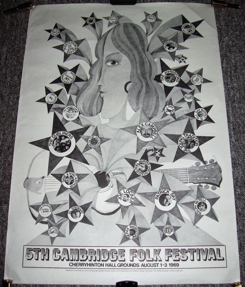 RALPH McTELL THE DUBLINERS 5th UK CAMBRIDGE FOLK FESTIVAL POSTER 1-3 AUGUST