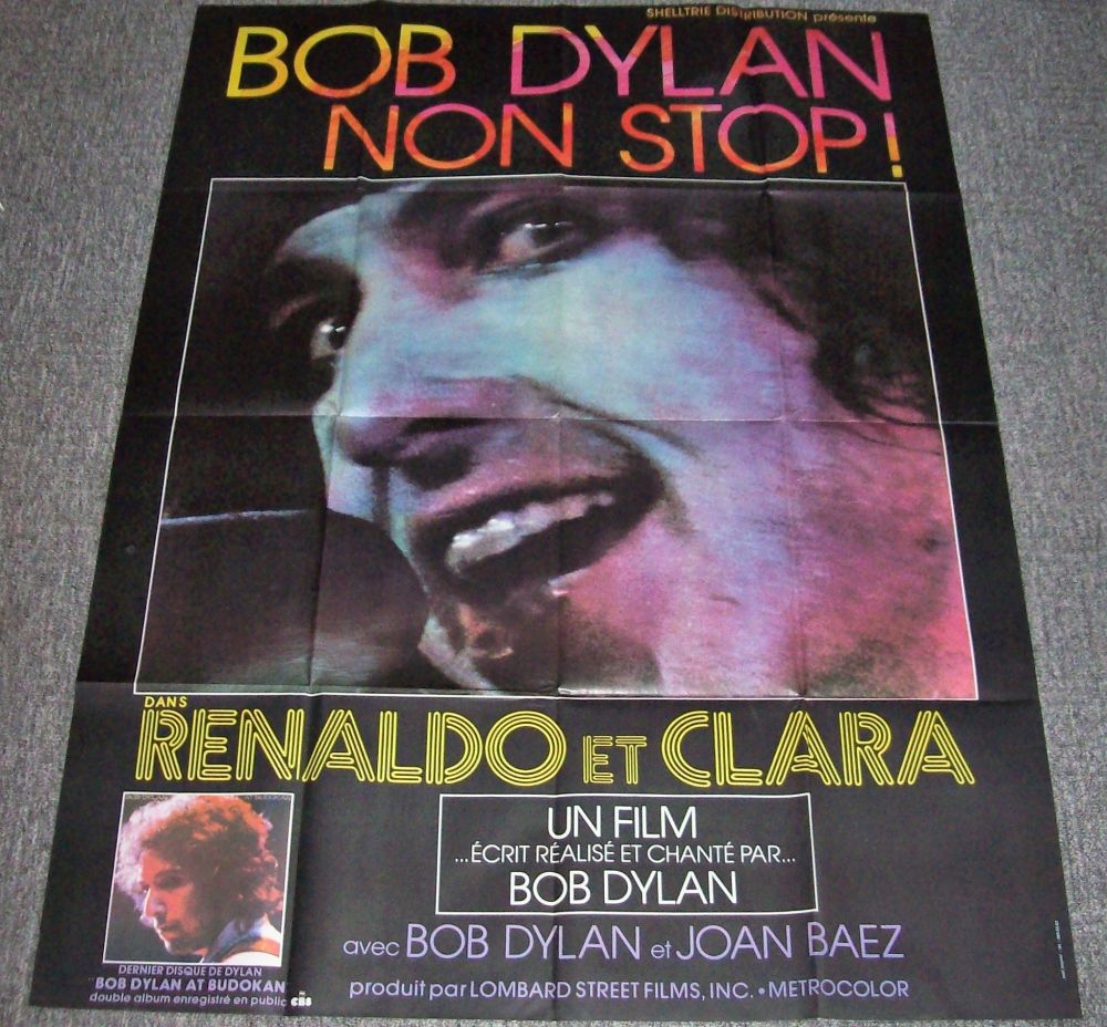 BOB DYLAN JOAN BAEZ RARE LARGE FRENCH PROMO POSTER 'RENALDO AND CLARA' FILM