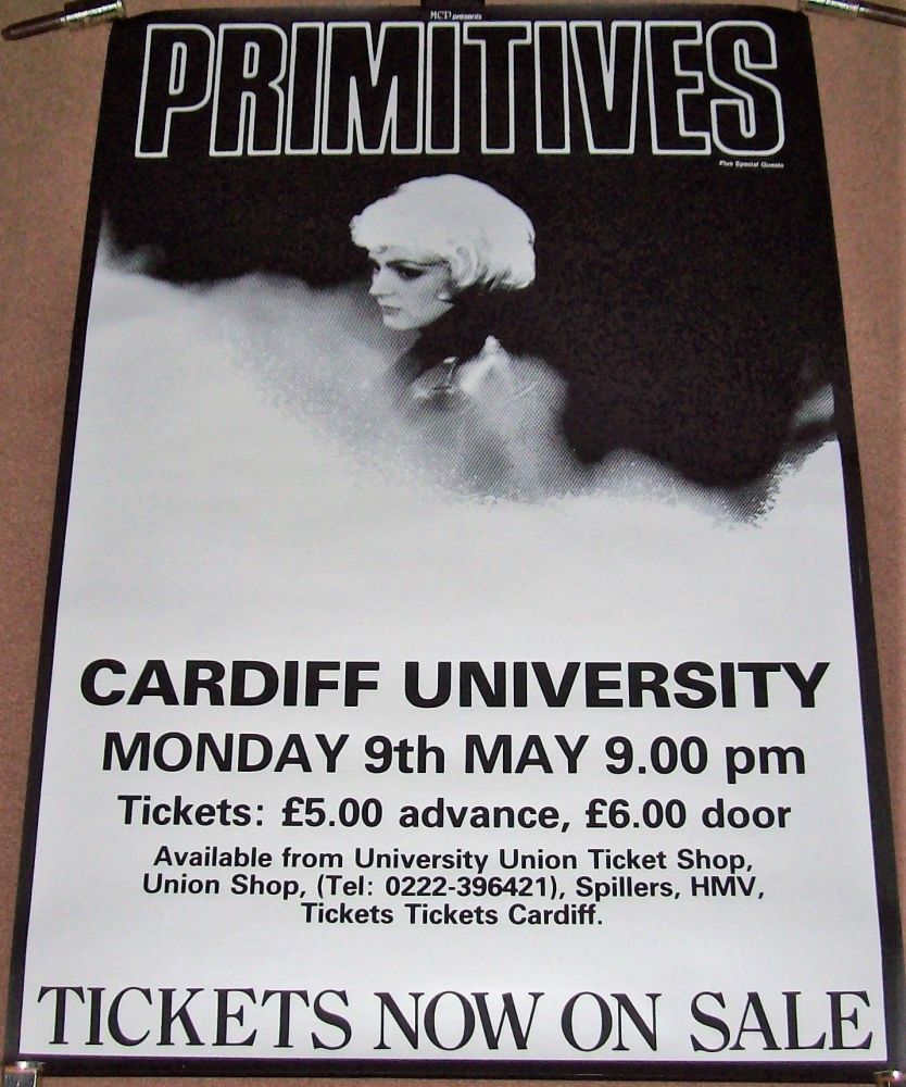PRIMITIVES STUNNING RARE CONCERT POSTER MONDAY 9th MAY 1988 CARDIFF UNIVERS
