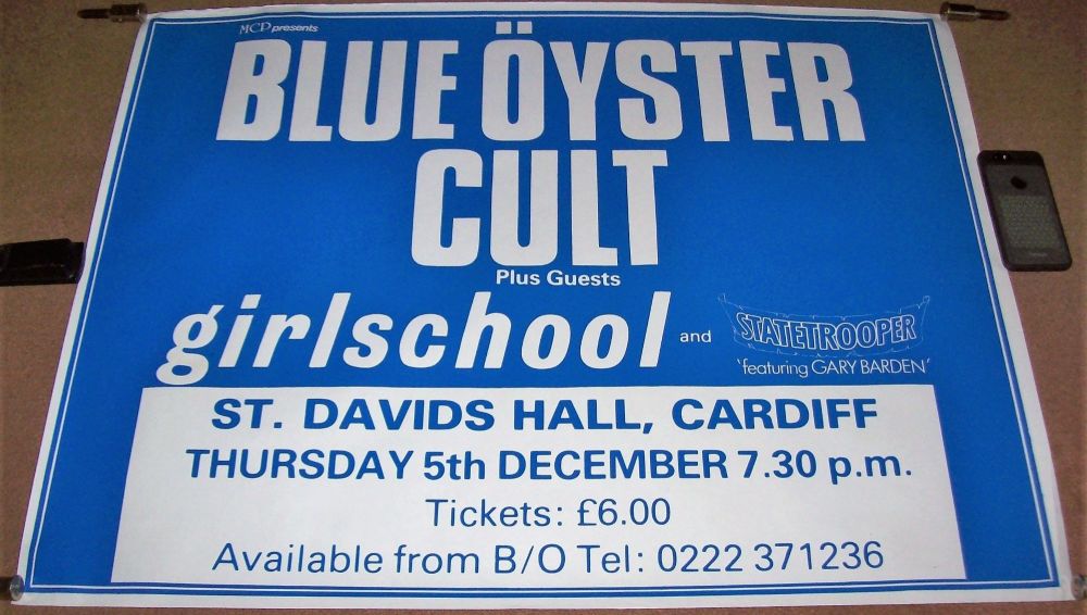 BLUE OYSTER CULT GIRLSCHOOL CONCERT POSTER THURSDAY 5th DECEMBER 1985 ST. D