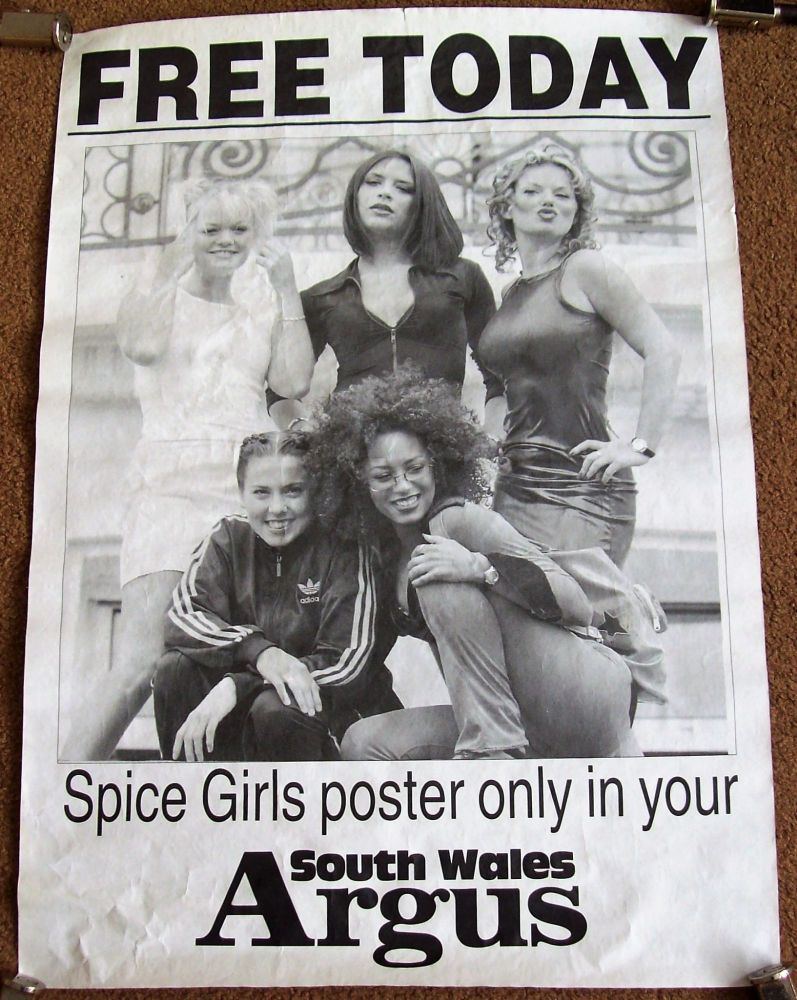 SPICE GIRLS REALLY SUPERB PROMO POSTER FOR THE SOUTH WALES ARGUS NEWSPAPER 