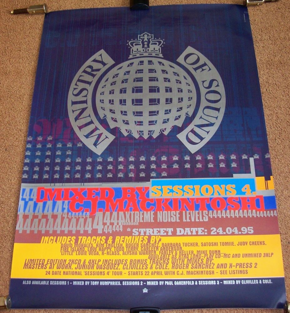 MINISTRY OF SOUND SUPERB UK RECORD COMPANY PROMO POSTER 'SESSIONS 4' ALBUM 