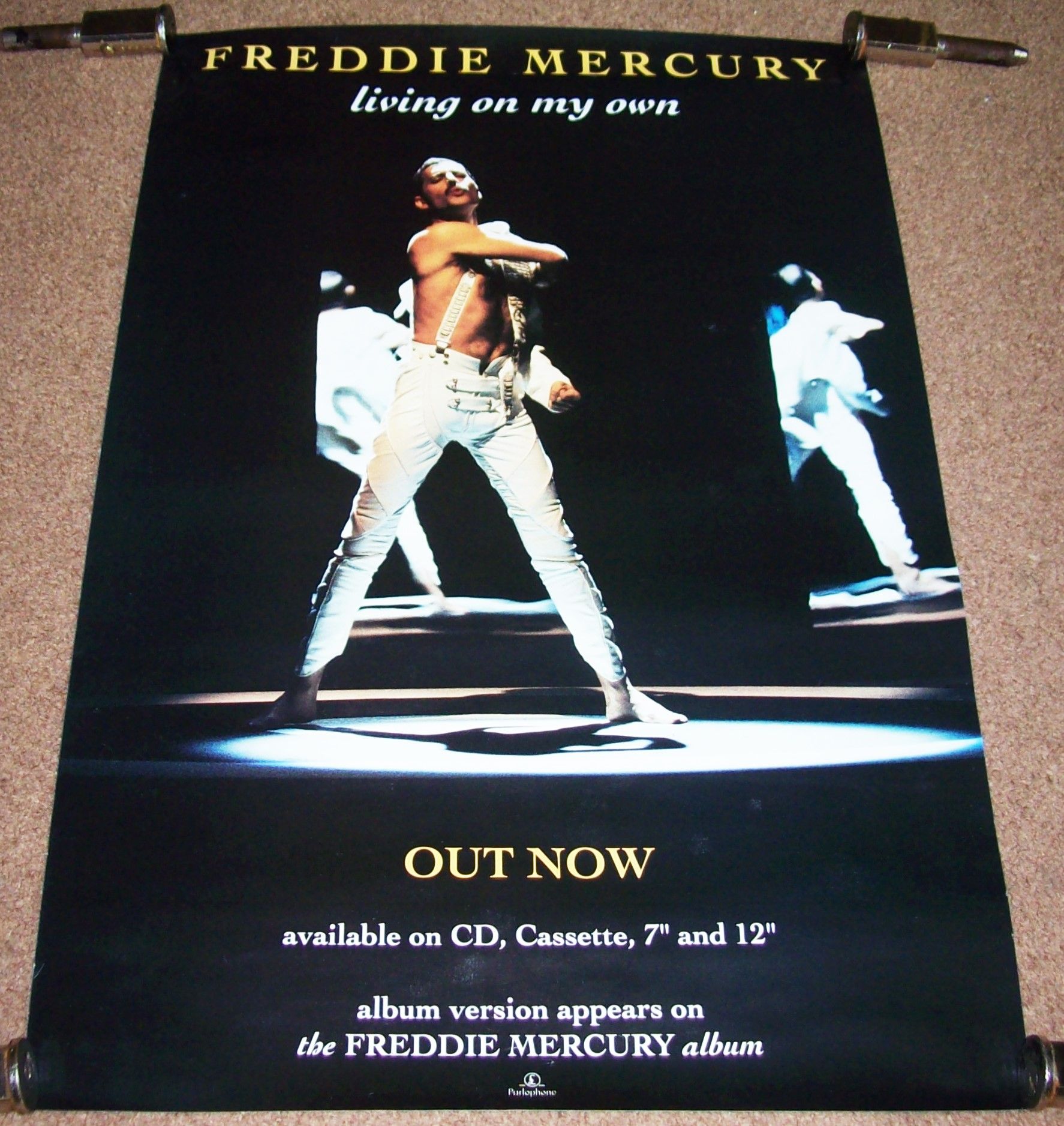 QUEEN FREDDIE MERCURY U.K. RECORD COMPANY PROMO POSTER 'LIVING ON MY OWN' S