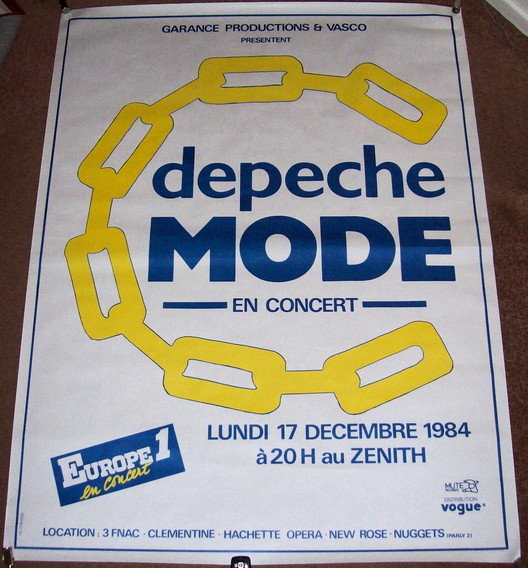DEPECHE MODE CONCERT POSTER MONDAY 17th DECEMBER 1984 ZENITH THEATER PARIS 