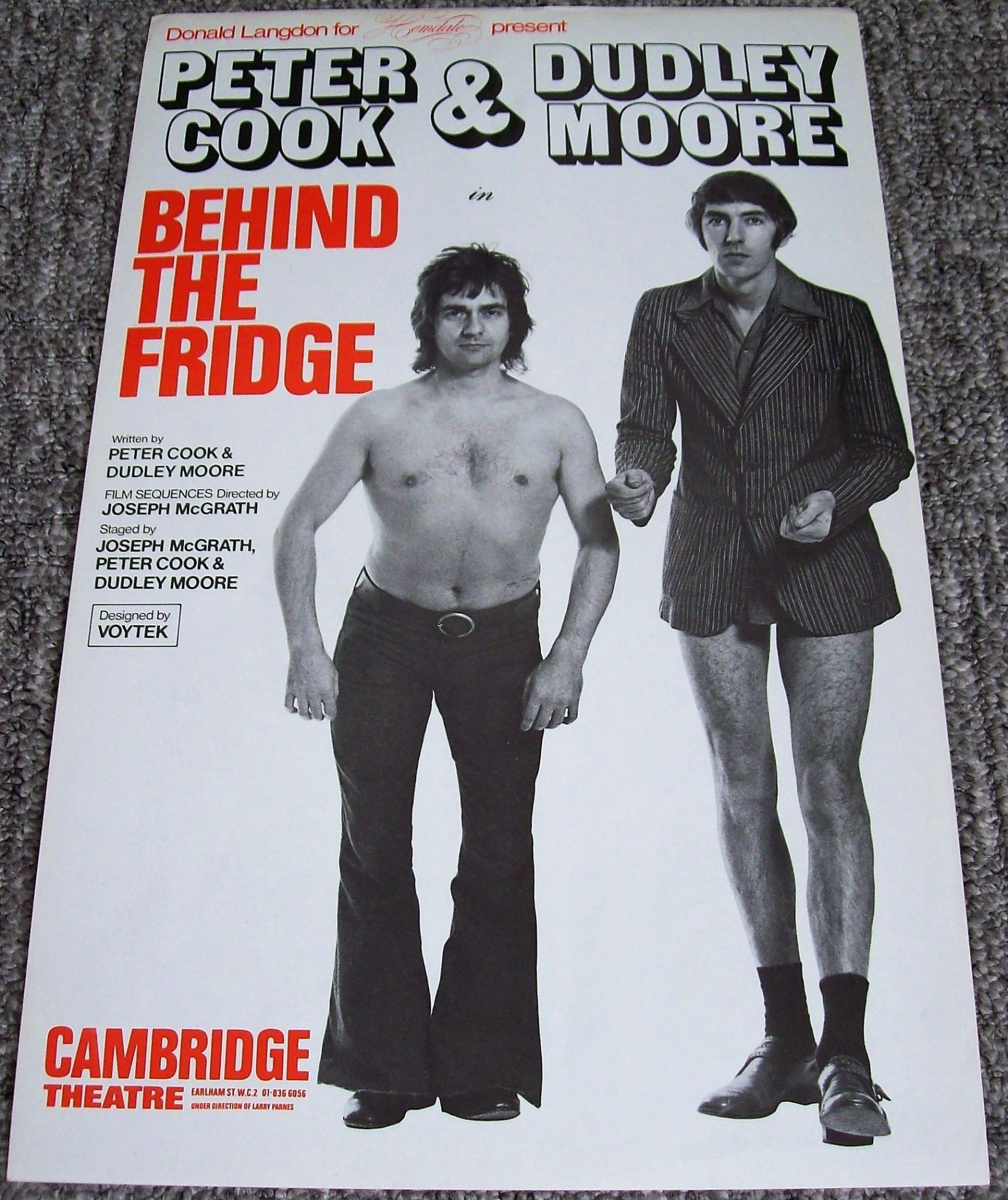 PETER COOK AND DUDLEY MOORE CAMBRIDGE THEATRE POSTER 'BEHIND THE FRIDGE' 19