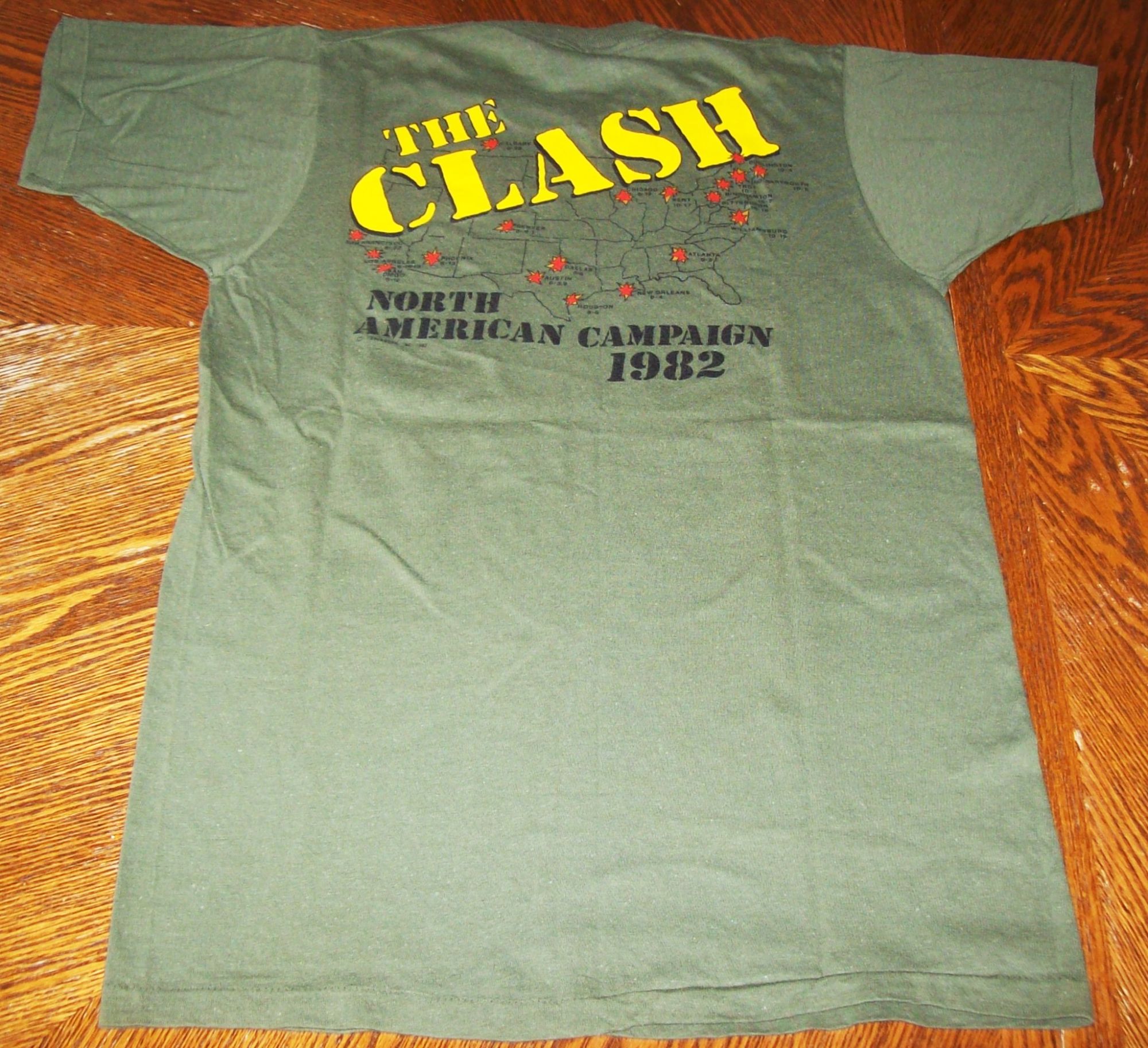 THE CLASH COMBAT KHAKI T-SHIRT 1982 'KNOW YOUR RIGHTS' NORTH AMERICAN TOUR 