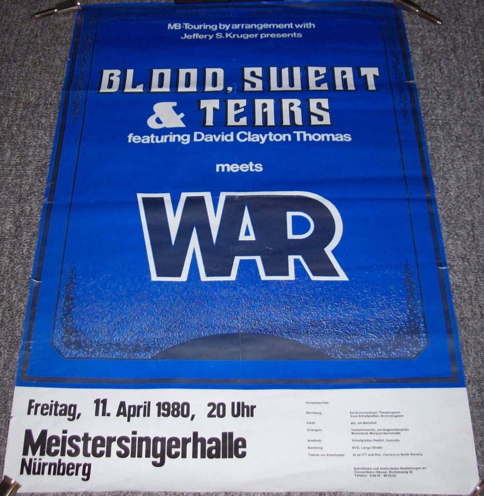 BLOOD SWEAT AND TEARS WAR STUNNING RARE 11th APRIL 1980 GERMAN CONCERT POST