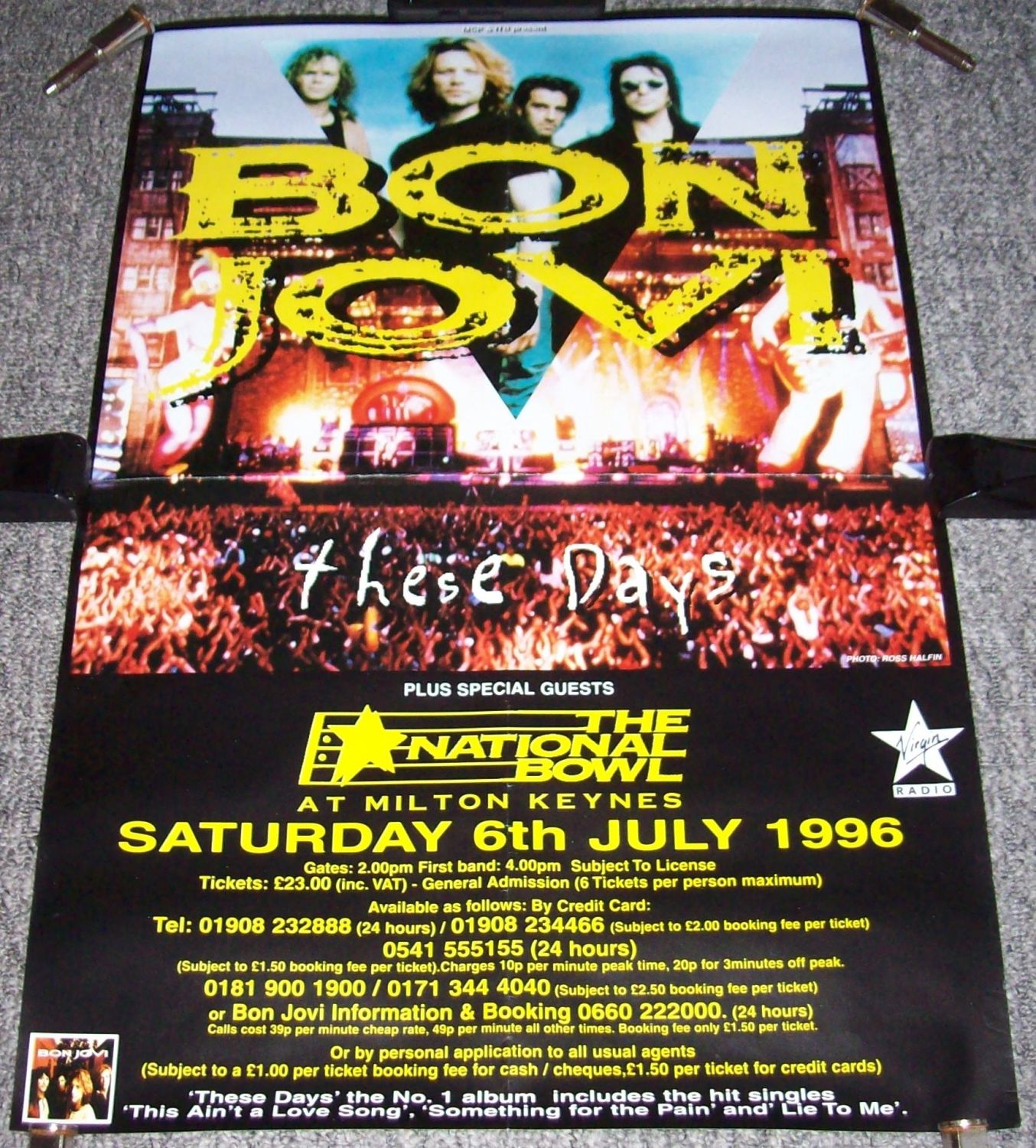 BON JOVI 'THESE DAYS' CONCERT POSTER SATURDAY 6th JULY 1996 MILTON