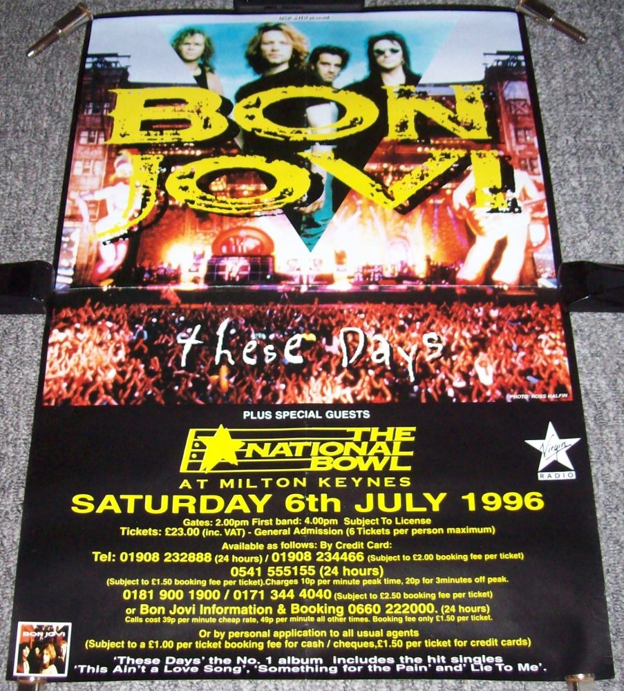 BON JOVI 'THESE DAYS' CONCERT POSTER SATURDAY 6th JULY 1996 MILTON KEYNES B
