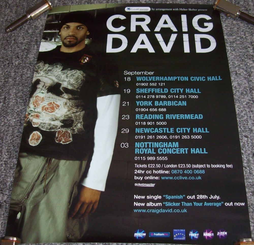 CRAIG DAVID SEPTEMBER 2003 U.K. TOUR POSTER SMALL VERSION