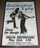 GALLAGHER AND LYLE CHRIS DE BURGH RARE 26th MAY 1976 BIRMINGHAM CONCERT POSTER