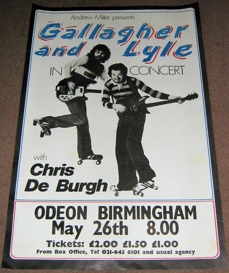 GALLAGHER AND LYLE CHRIS DE BURGH RARE 26th MAY 1976 BIRMINGHAM CONCERT POS