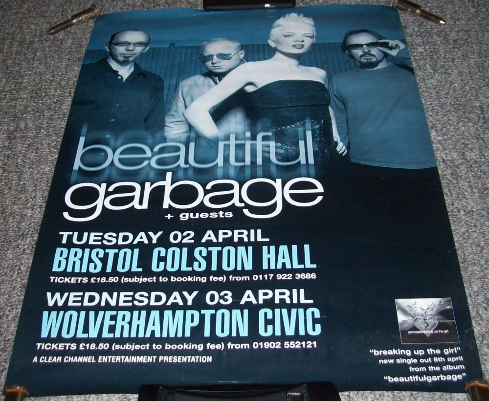 GARBAGE SUPERB U.K. CONCERTS POSTER FOR BRISTOL AND WOLVERHAMPTON APRIL IN 