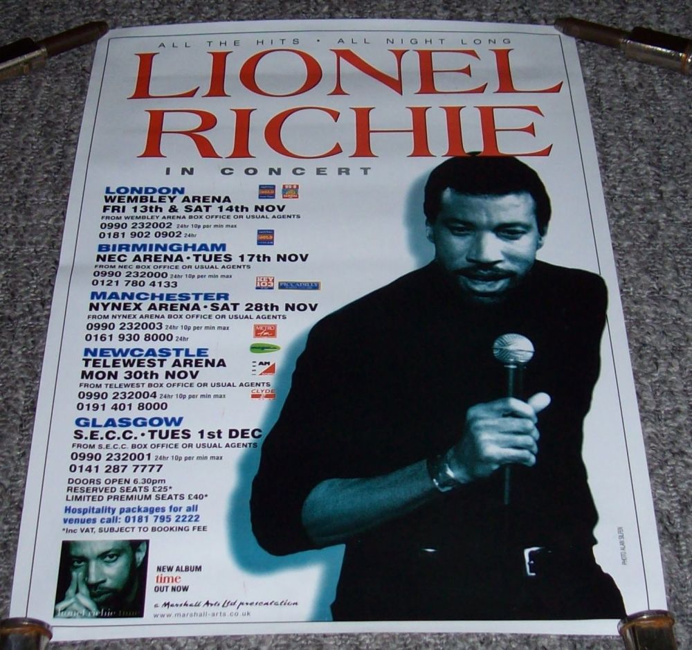 LIONEL RICHIE SUPERB RARE 'ALL THE HITS ALL NIGHT LONG' U.K. TOUR POSTER IN