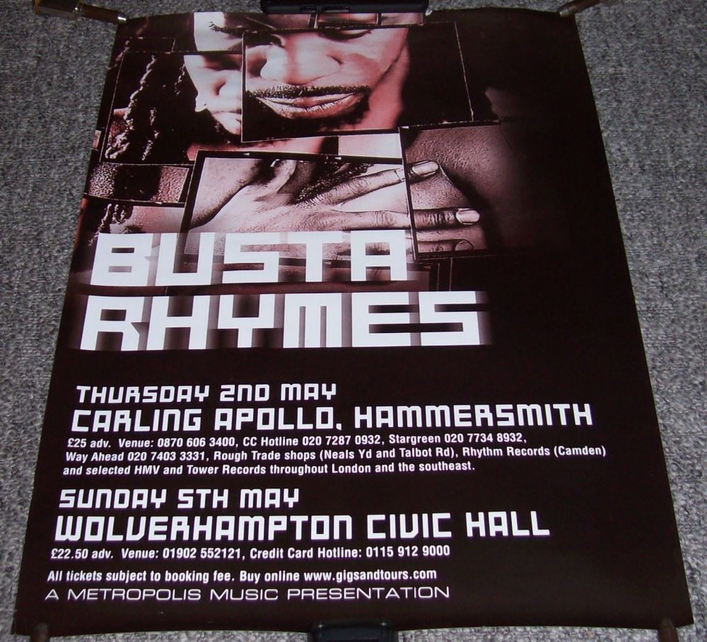BUSTA RHYMES CONCERTS POSTER HAMMERSMITH AND WOLVERHAMPTON MAY 2002
