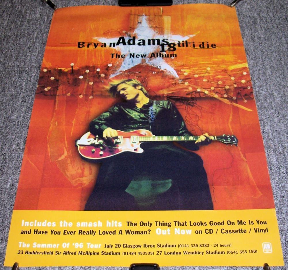 BRYAN ADAMS RARE U.K. RECORD COMPANY PROMO AND TOUR POSTER 