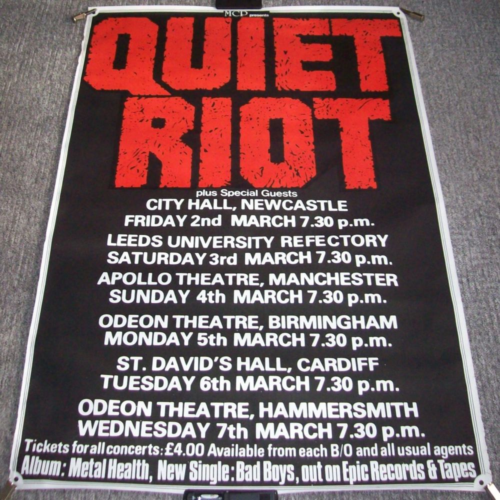 QUIET RIOT HEAVY GLAM ABSOLUTELY STUNNING AND RARE LARGE 1983 U.K. TOUR POS