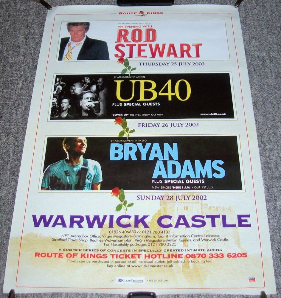 ROD STEWART UB40 BRYAN ADAMS STUNNING JULY 2002 WARWICK CASTLE CONCERTS POS