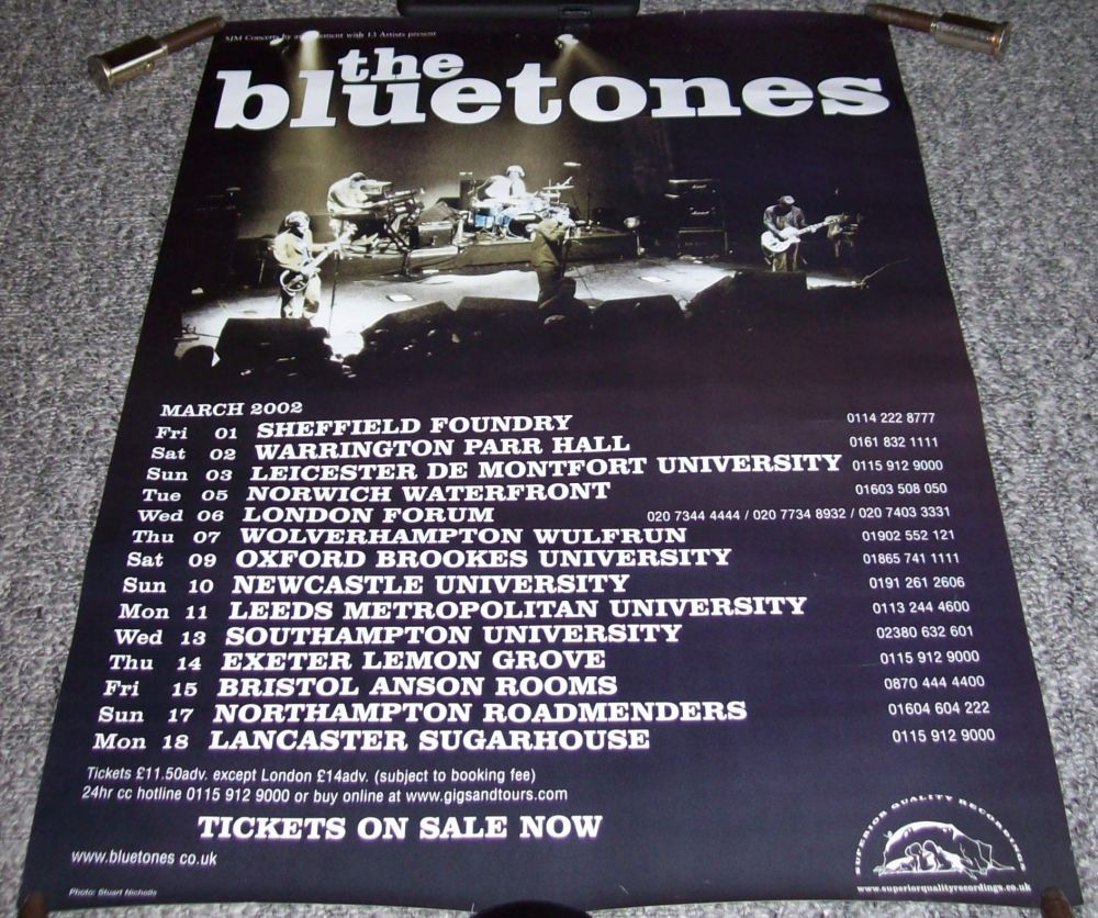 THE BLUETONES ABSOLUTELY SUPERB AND RARE POSTER FOR THE U.K. TOUR IN MARCH 