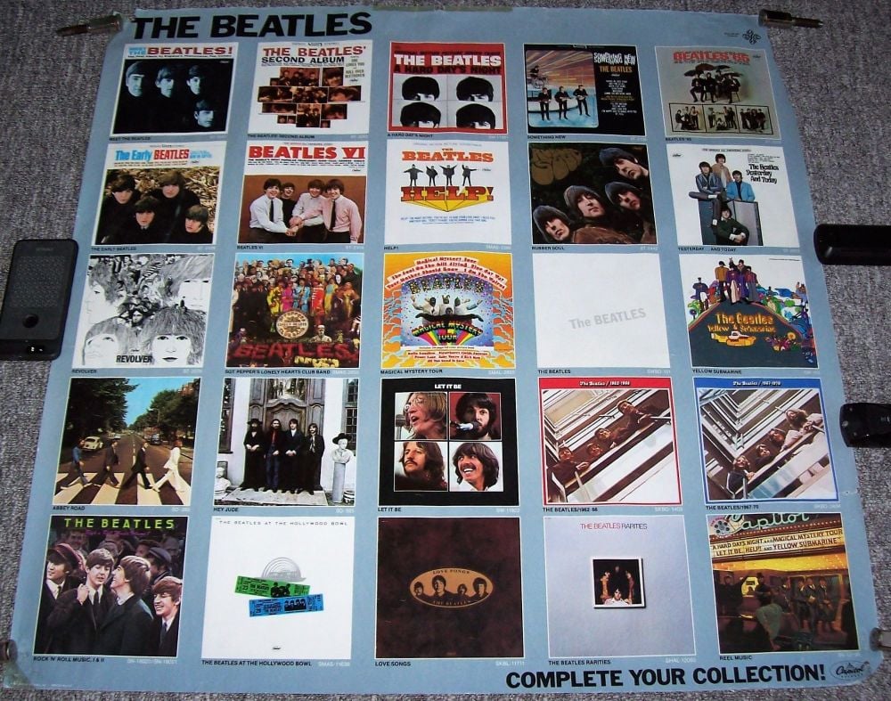 THE BEATLES STUNNING RARE US PROMO POSTER FOR THE CD ISSUE ALBUM CATALOGUE 