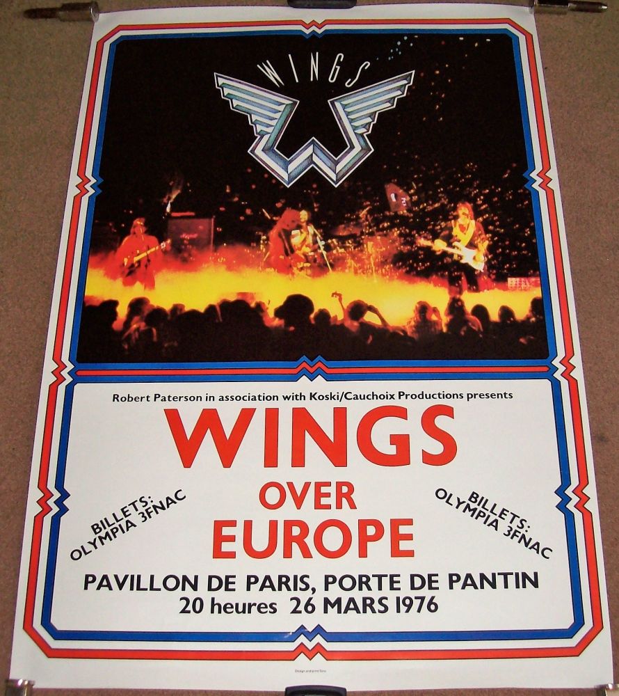 THE BEATLES WINGS RARE CONCERT POSTER 26th MARCH 1976 PAVILLON DE PARIS FRA