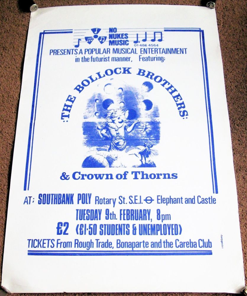 THE BOLLOCK BROTHERS CROWN OF THORNS CONCERT POSTER TUE 9th FEB 1982 LONDON