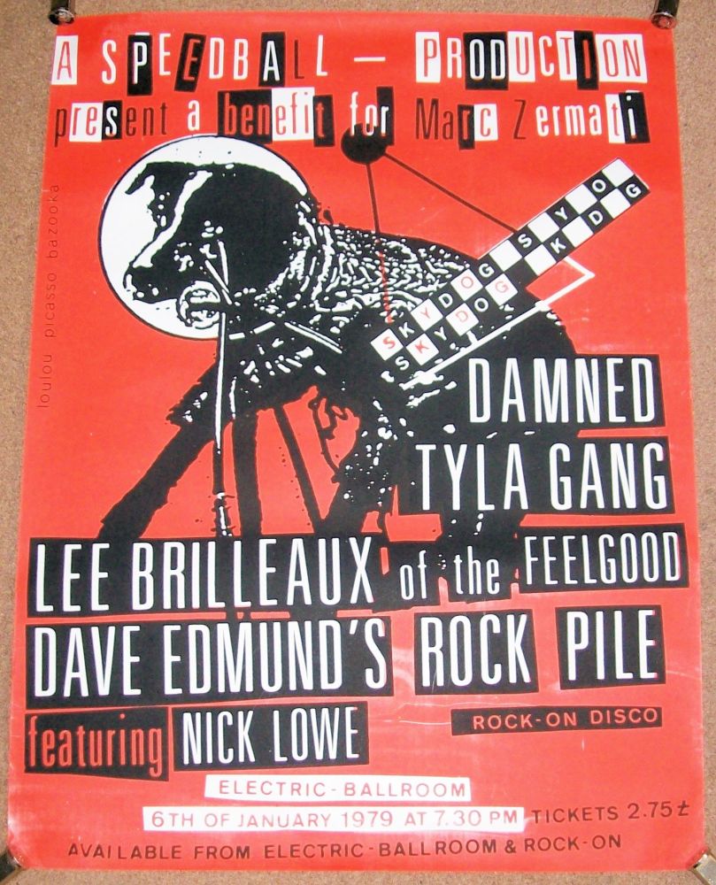 THE DAMNED TYLA GANG BRILLEAUX EDMUNDS NICK LOWE CONCERT POSTER 6th JAN 197