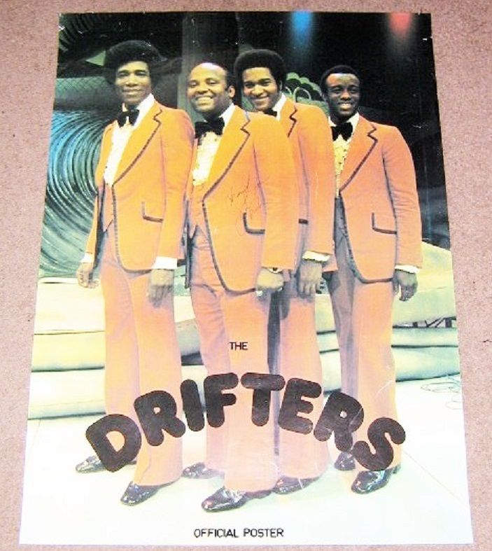 THE DRIFTERS SUPERB RARE 1976 UK OFFICIAL TOUR PROMO POSTER WITH X 2 AUTOGR