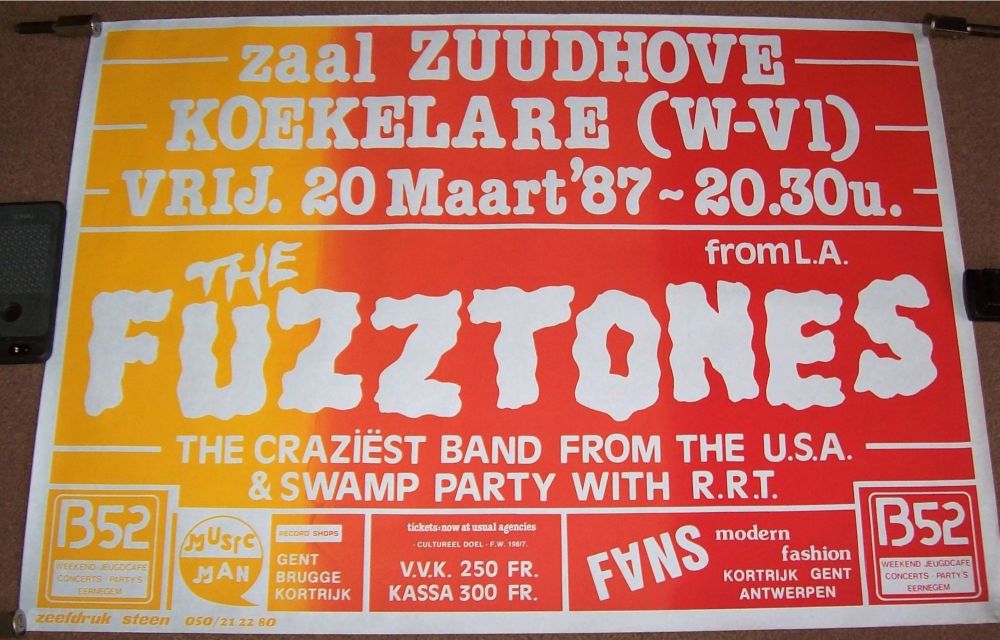 THE FUZZTONES SUPERB RARE CONCERT POSTER FOR THE 20th MARCH 1987 IN BELGIUM