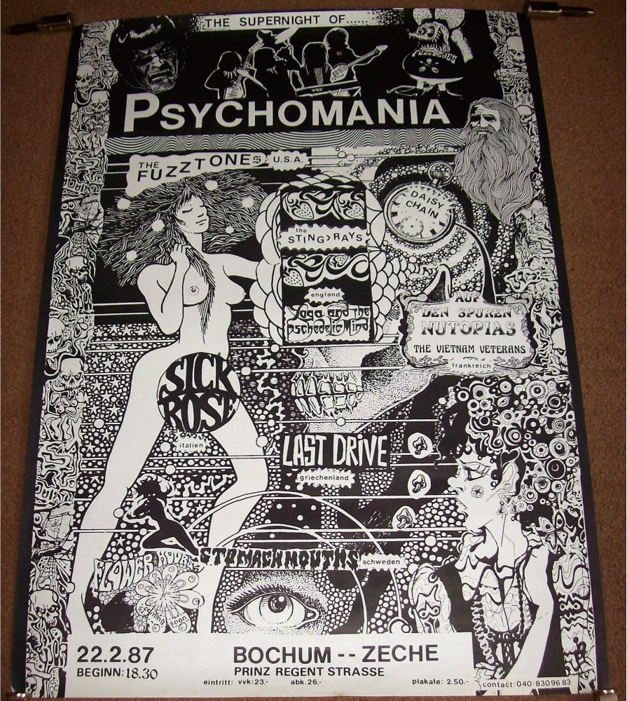 THE FUZZTONES THE STINGRAYS 'PSYCHOMANIA' CONCERT POSTER FEB 2nd 1987 IN GE