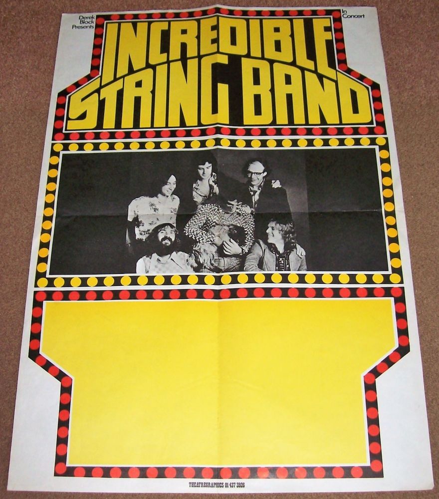 THE INCREDIBLE STRING BAND STUNNING RARE U.K. TOUR BLANK POSTER FROM 1972