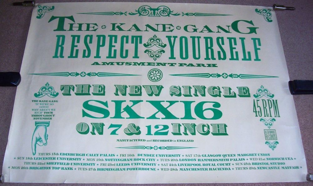 THE KANE GANG U.K. REC COM PROMO POSTER 'RESPECT YOURSELF' SINGLE AND TOUR 