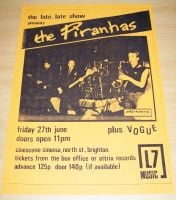 THE PIRANHAS CONCERT POSTER FRIDAY 27th JUNE 1980 CINEMASCENE CINEMA BRIGHTON UK