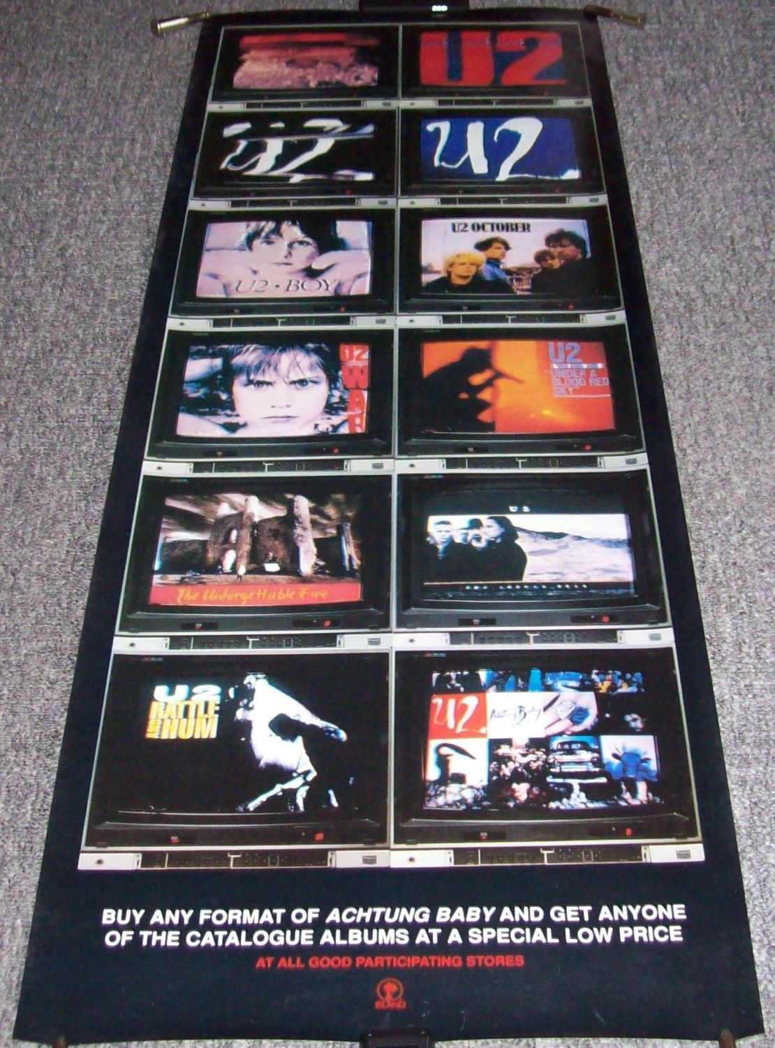 U2 UK RECORD COMPANY 'SPECIAL DEAL' PROMO DOOR POSTER 'ACHTUNG BABY' ALBUM 