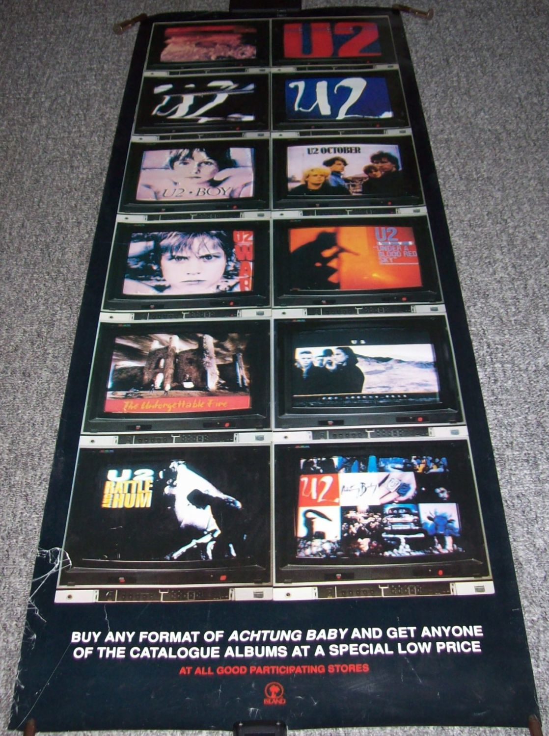 U2 UK RECORD COMPANY 'SPECIAL DEAL' PROMO DOOR POSTER 'ACHTUNG BABY' ALBUM 