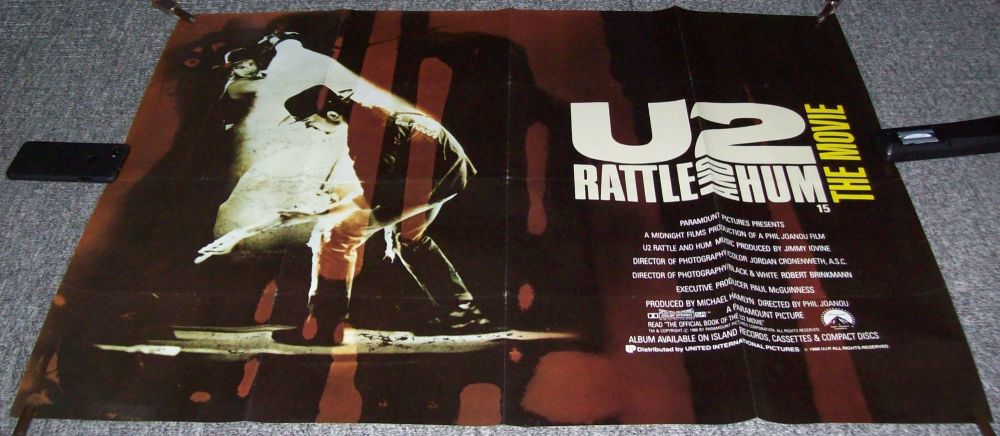 U2 STUNNING RARE U.K. PROMO QUAD POSTER FOR THE FILM 'RATTLE AND HUM' IN 19
