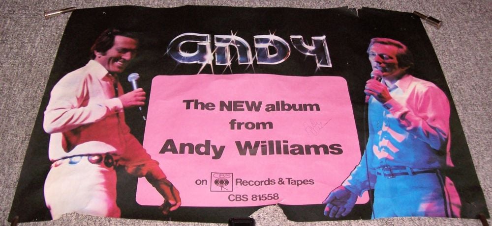 ANDY WILLIAMS SUPERB RARE AUTOGRAPHED UK RECORD COMPANY 1976 ALBUM PROMO PO