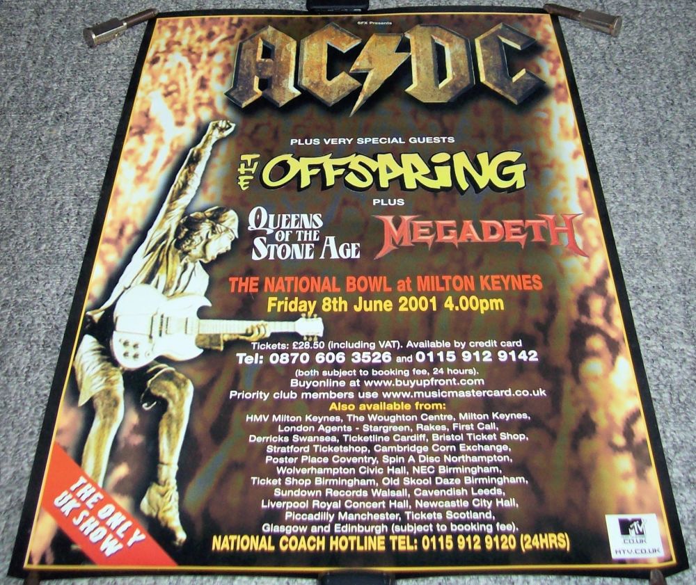 AC-DC THE OFFSPRING MEGADETH QOTSA 8th JUNE 2001 MILTON KEYNES FESTIVAL POS