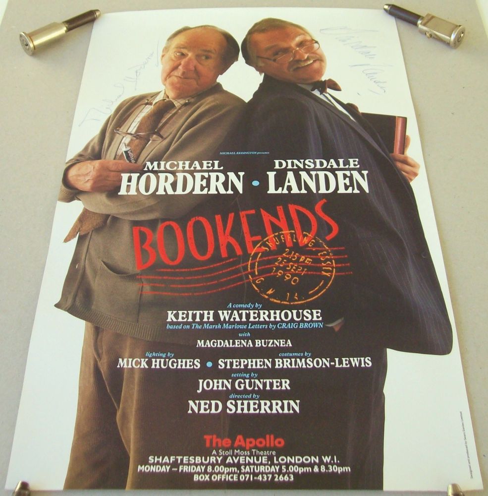 BOOKENDS MICHAEL HORDERN DINSDALE LANDEN AUTOGRAPHED POSTER APOLLO THEATRE 
