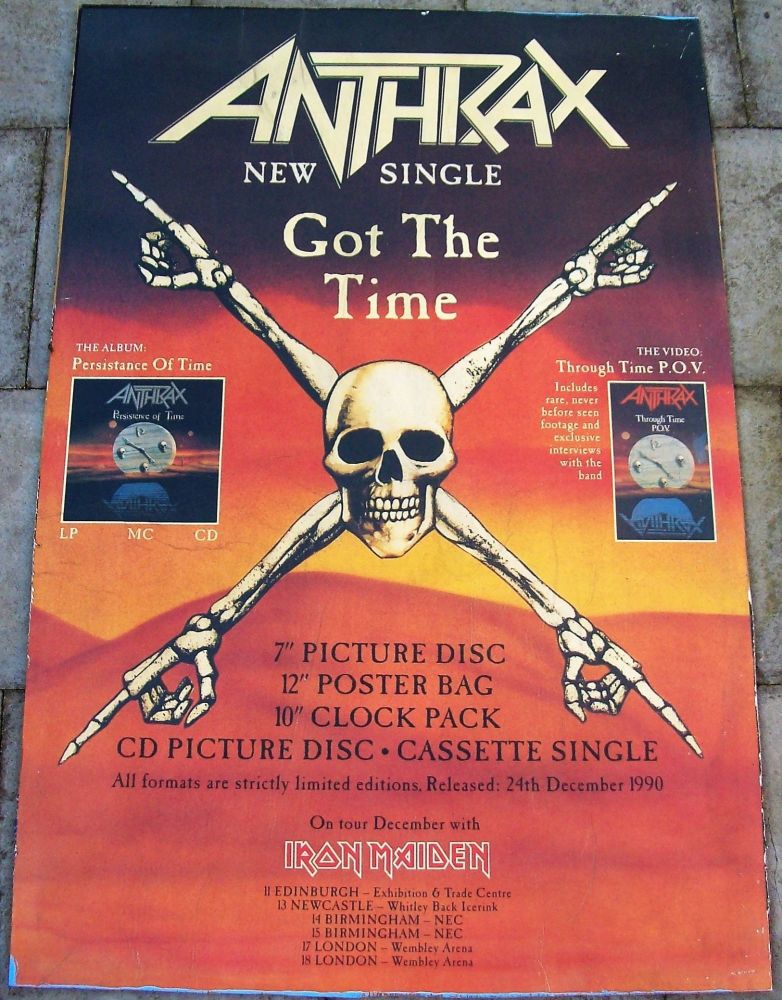 ANTHRAX-IRON MAIDEN LARGE MOUNTED PROMO-TOUR POSTER 'GOT THE TIME ...