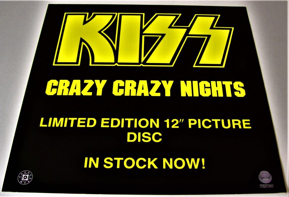 KISS U.K. RECORD COMPANY PROMO SHOP WINDOW CARD FOR THE PICTURE DISC SINGLE