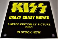 KISS U.K. RECORD COMPANY PROMO SHOP WINDOW CARD FOR THE PICTURE DISC SINGLE 'CRAZY CRAZY NIGHTS' 1987