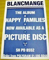 BLANCMANGE U.K. RECORD COMPANY PROMO POSTER FOR THE DEBUT ALBUM 'HAPPY FAMILIES' PICTURE DISC 1982