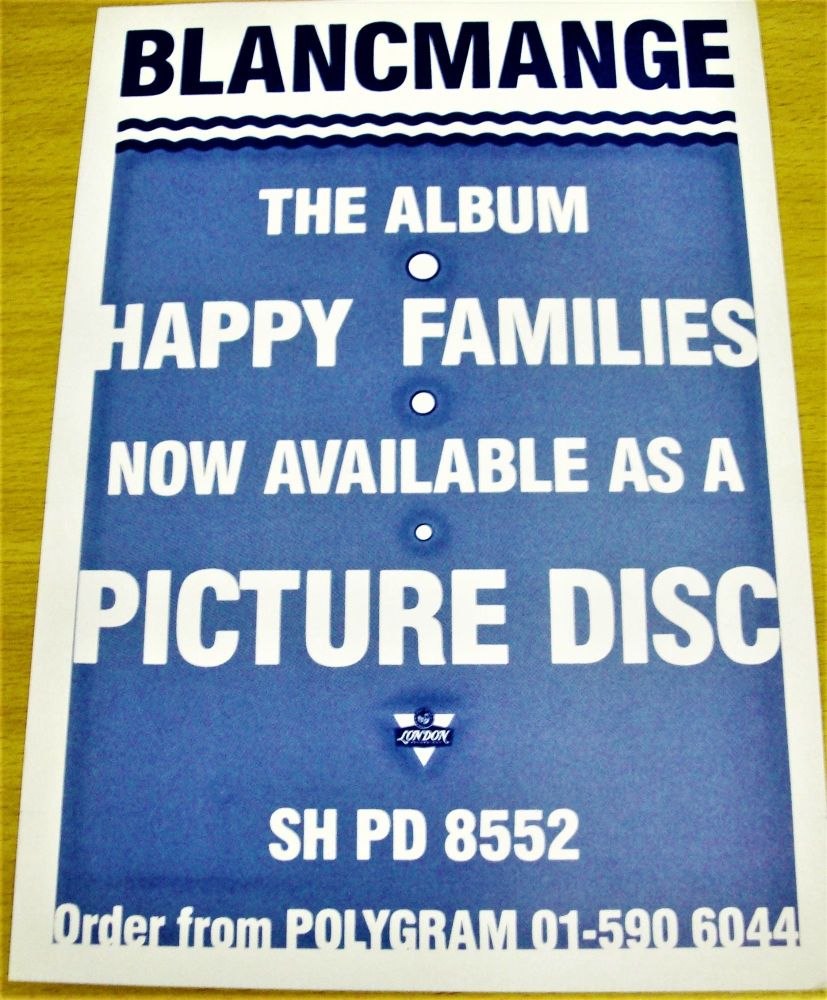 BLANCMANGE U.K. RECORD COMPANY PROMO POSTER FOR THE DEBUT ALBUM 'HAPPY FAMI