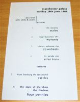 FOUR PENNIES STYLOS WYVERNS DOWNBEATS EDEN KANE RATTLES CONCERT FLYER-HANDBILL SUNDAY 28th JUNE 1964 MANCHESTER PALACE