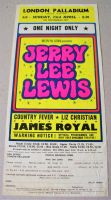 JERRY LEE LEWIS CONCERT HANDBILL FOR LONDON PALLADIUM SUNDAY 23RD APRIL 1972