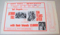 JETHRO TULL TEN YEARS AFTER CLOUDS CONCERT HANDBILL WEDNESDAY 14th MAY 1969 CITY HALL NEWCASTLE U.K.