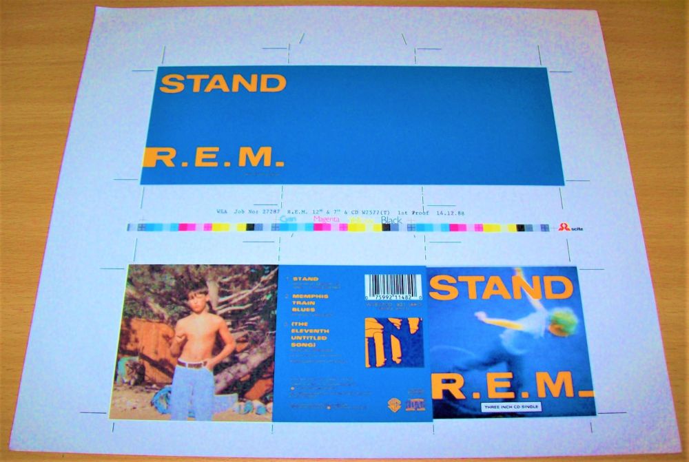 REM U.K. RECORD COMPANY 1st PROOF TEST PRESSING SLEEVE 'STAND' 12&7 INCH AN