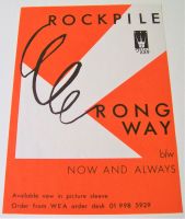 ROCKPILE NICK LOWE DAVE EDMUNDS U.K. RECORD COMPANY A4 PROMO POSTER FOR THE SINGLE 'WRONG WAY' 1980